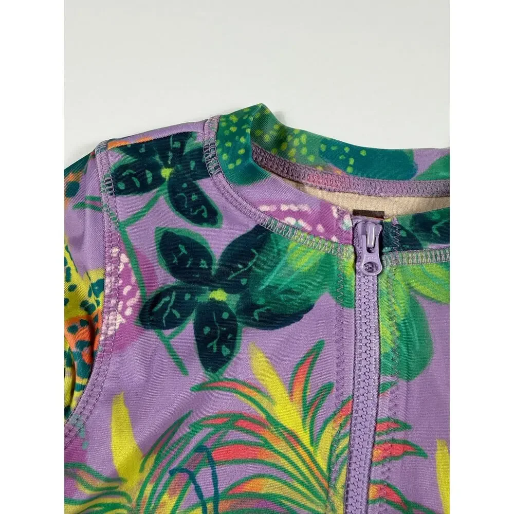 Tea Collection Tropical Floral Long Sleeve One-Piece Rash Guard Swimsuit Size 3